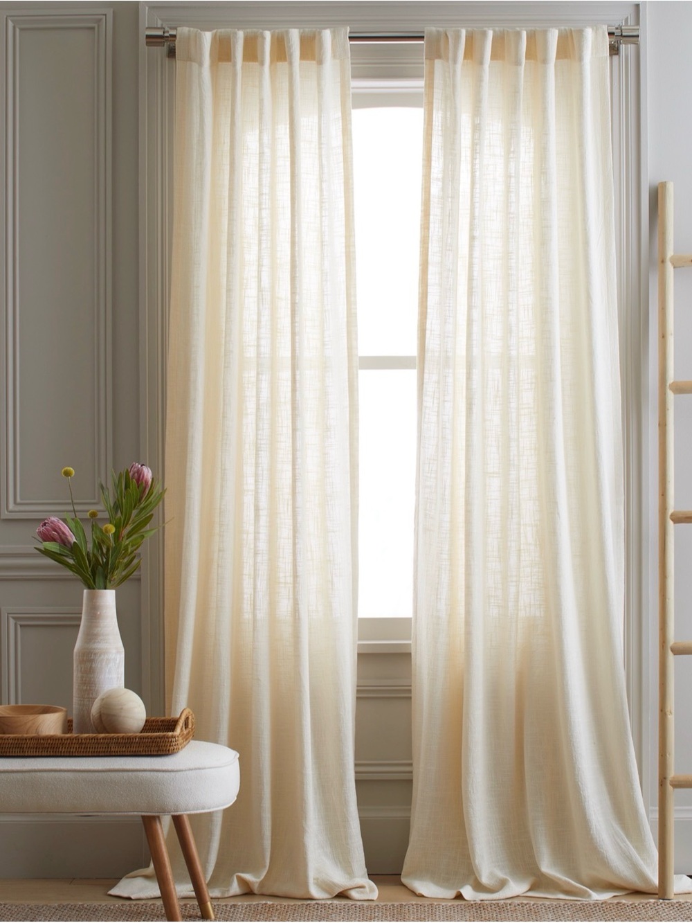 Quince Cotton Sheer Curtain Set of 2 in Ivory 48x96